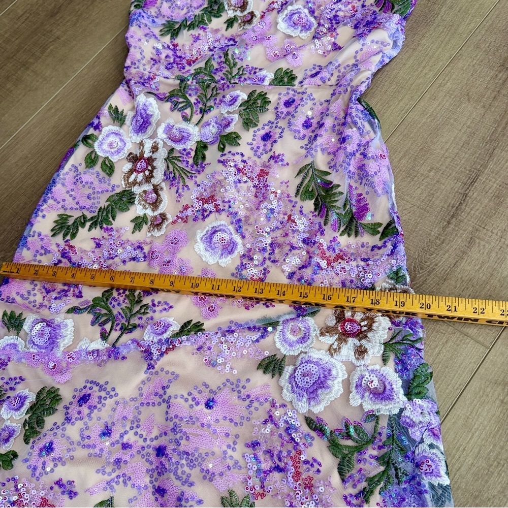 Sam Edelman Lavender Floral Lace Sequin High Neck Dress Small Formal Cocktail - Picture 13 of 16